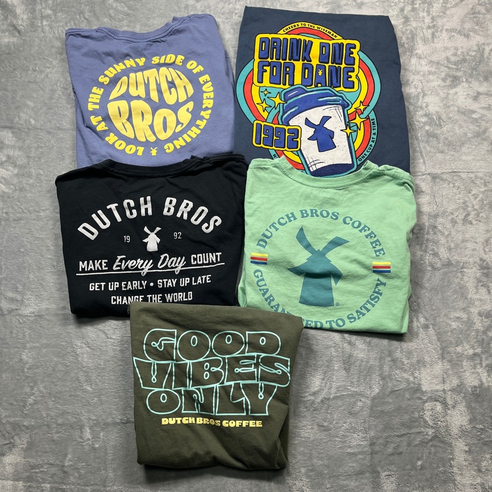 Dutch Bros Coffee T-Shirt Bundle Women Blue Green Black Graphic Tee Lot 5pk S